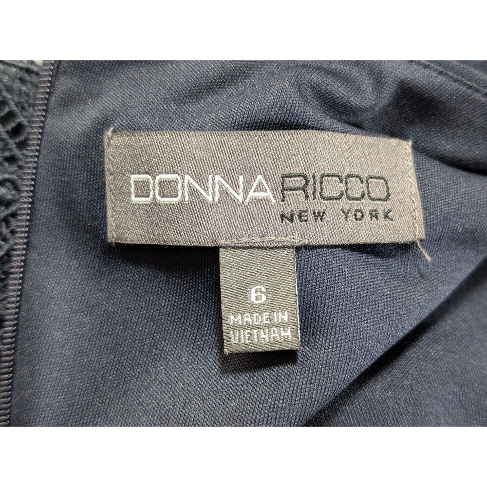 Donna Ricco New York Sheath Dress Womens 6 Blue Lace Bell Sleeve Preppy Knit - Picture 5 of 12